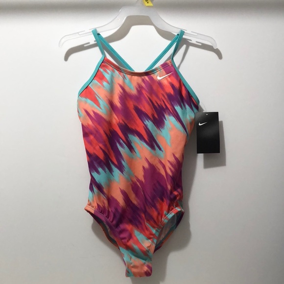 Nike Other - Nike Swimsuit Girls S (8-10 yrs) Abstract Lingerie Tank Logo Multicolor New